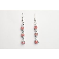   Rózsa achát fülbevaló, ezüst színű alumínium huzallal