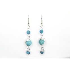 Kék achát fülbevaló, ezüst színű alumínium huzallal