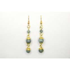 Zöld achát fülbevaló, arany színű alumínium huzallal