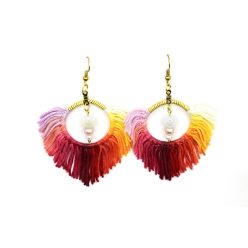   Szivárvány fülbevaló porcelán és teklagyönggyel, arany színű huzallal