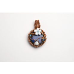 Kék kerámia medál, rézhuzallal