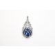Kék kerámia medál, fazettált üveggyöngy és ezüst színű alumínium huzallal